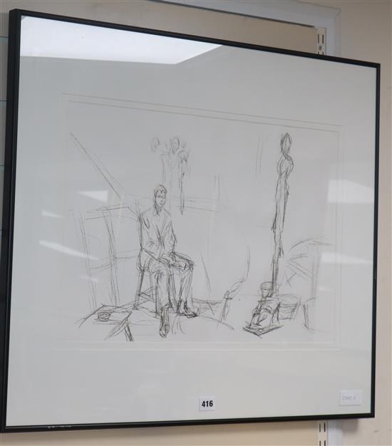 Alberto Giacometti (1901-1966), lithograph, Seated man and sculpture, printed for Derriere le Miroir, a side from